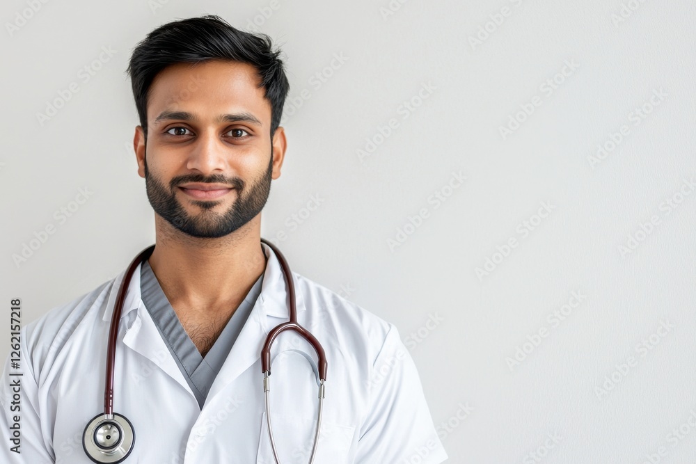 Indian doctor in a hospital uniform on a plain white background Indian doctor in a hospital uniform on a plain white background