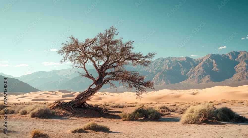 Lone desert tree, sand dunes, mountains, sunset, nature wallpaper Lone desert tree, sand dunes, mountains, sunset, nature wallpaper
