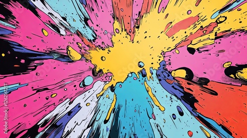 Blank colorful comic abstract background template center focused copy space