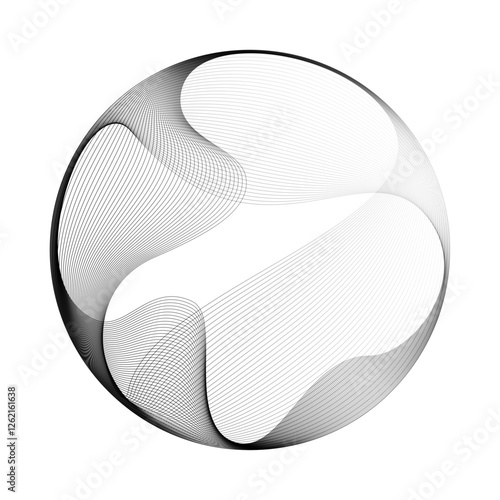 Abstract vector round shape of wavy lines flowing smooth curve black line on transparent background in concept of technology, science, music, modern.