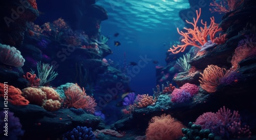 Vibrant underwater coral reef teeming with colorful marine life photo