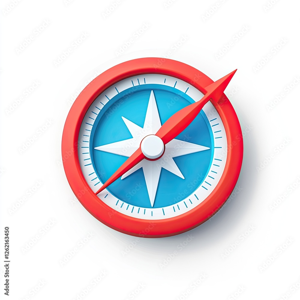3D compass icon, digital illustration, white background, navigation concept 3D compass icon, digital illustration, white background, navigation concept