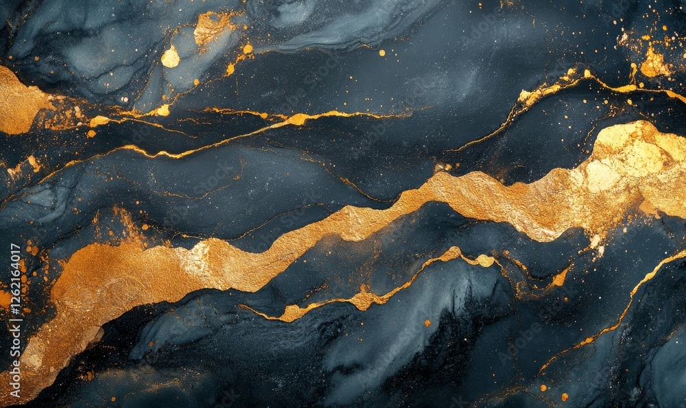 Fototapeta premium Luxurious Black and Gold Marble Texture with Abstract Liquid Ink Patterns for Elegant Artistic Background Design, Generative AI