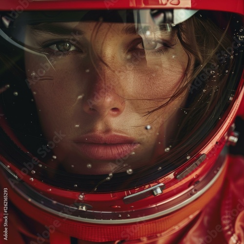 Astronauts Vision Enclosed in Protective Helmet Showing Perseverance and Focus photo