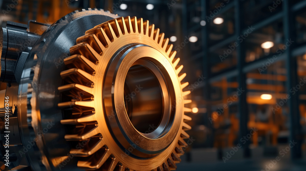 large gear with golden color inside modern engine large gear with golden color inside modern engine