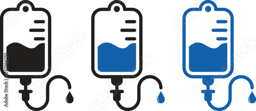 Single infusion vector icon collection. Icon symbol for IV bag or blood bag for sick patient in silhouette or outline style. Vector illustration