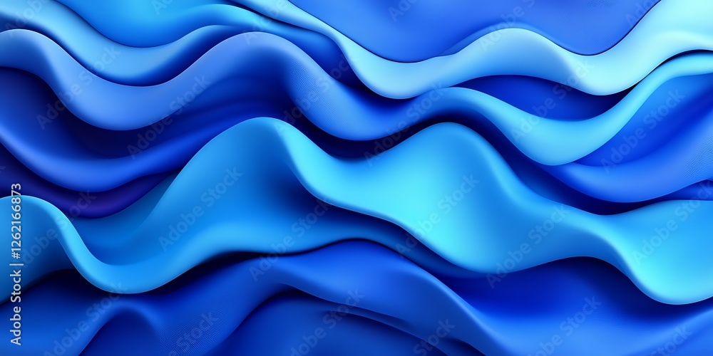 Obraz premium Abstract blue waves, fluid motion, digital art, background texture