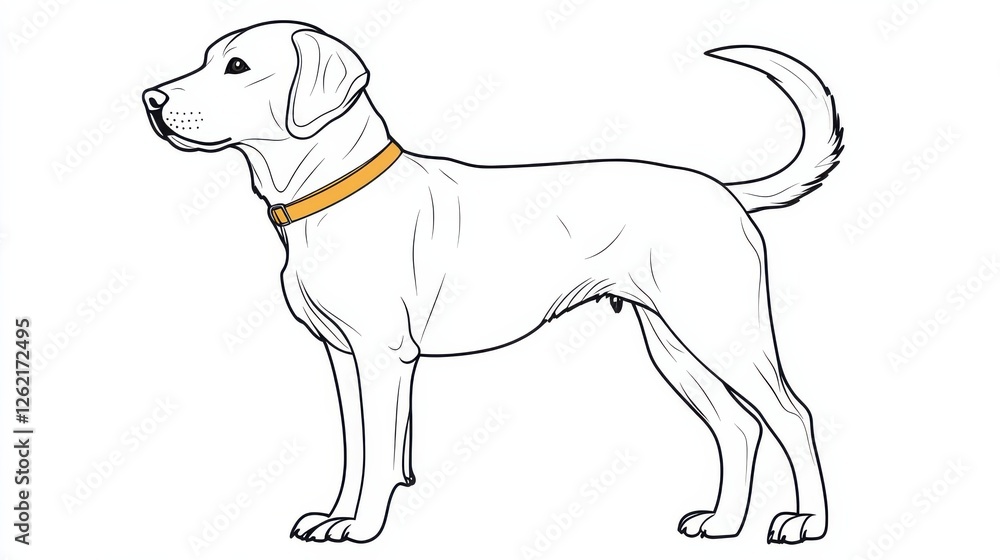 Fototapeta premium Outline of a Friendly Dog with Yellow Collar in Profile View
