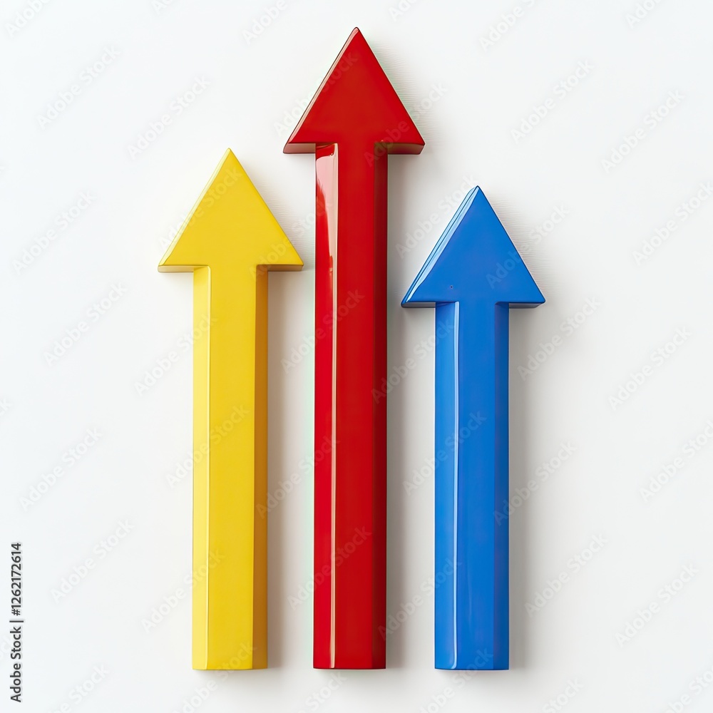 Colorful upward arrows on white background, symbolizing growth Colorful upward arrows on white background, symbolizing growth