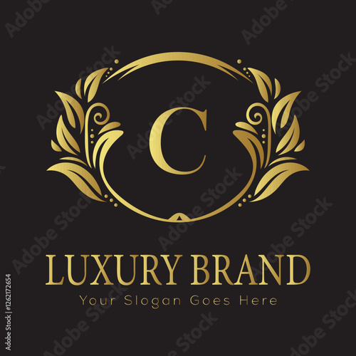 Luxury Gold Floral Letter Logo Design with Flourishes
