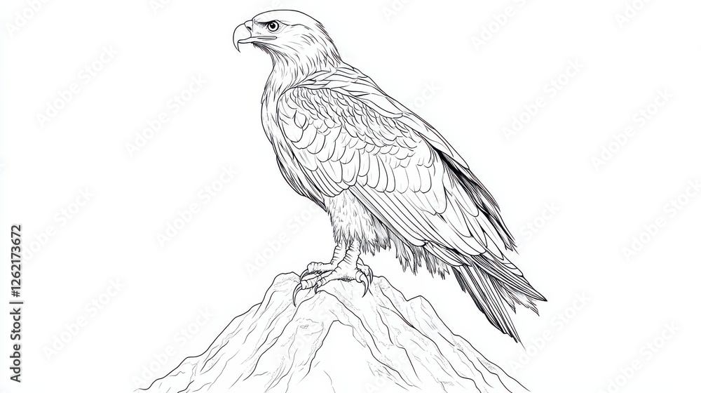 Fototapeta premium Majestic Eagle Illustration Standing Proud on Rocky Mountain Peak