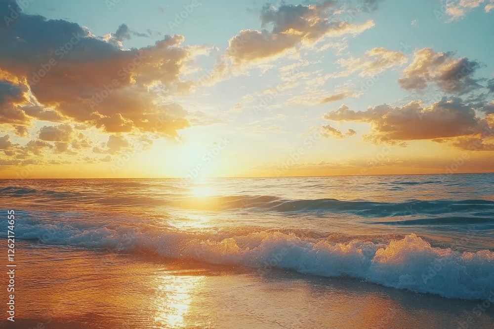 Beautiful sunset illuminating the beach with gentle waves and colorful clouds, beautiful sunset on the beach Beautiful sunset illuminating the beach with gentle waves and colorful clouds, beautiful sunset on the beach