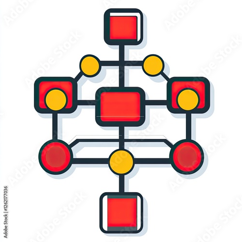 Colorful hierarchy diagram, interconnected nodes, abstract flowchart, used for process visualization