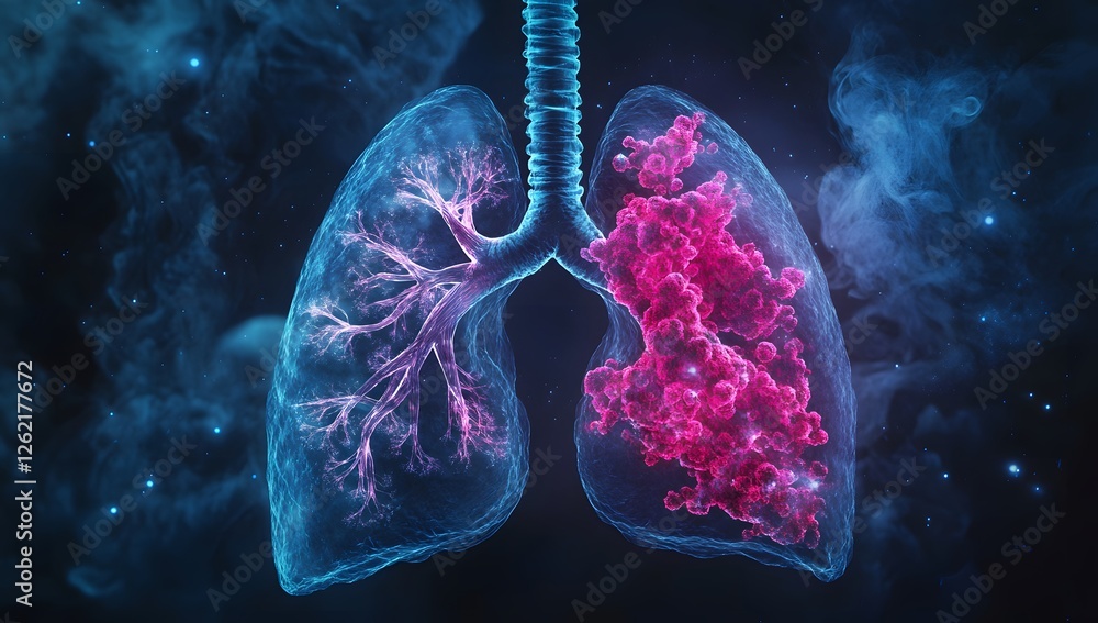 Lungs infected with virus, medical illustration, abstract background, educational use Lungs infected with virus, medical illustration, abstract background, educational use