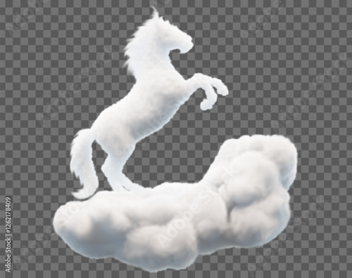 Vector image of clouds in the form of a rearing horse. Soft lines and gentle gradients create a feeling of lightness and airiness, perfect for fantasy and creative projects.
