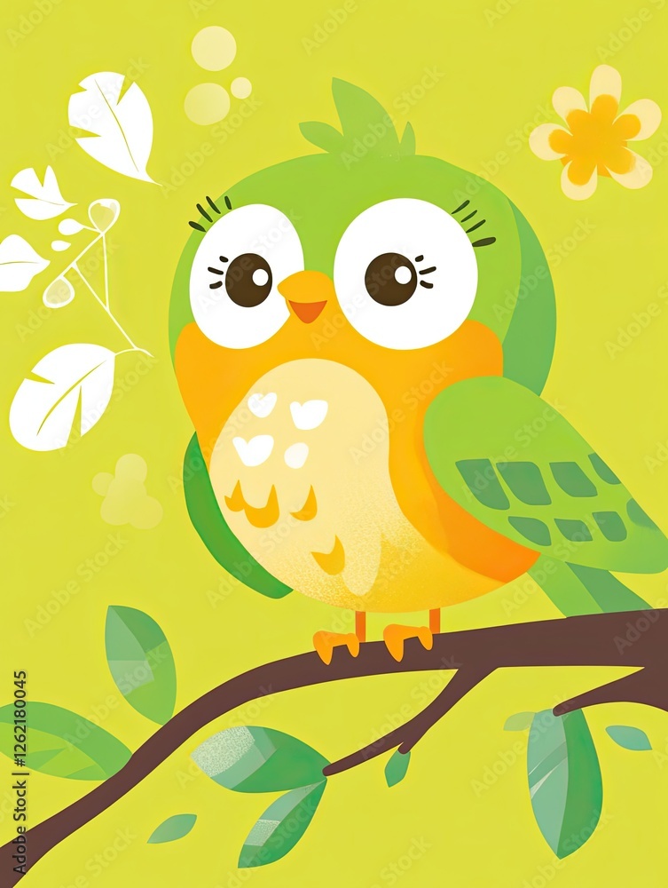 Delightful bird illustration perched on a branch in vibrant spring colors Delightful bird illustration perched on a branch in vibrant spring colors
