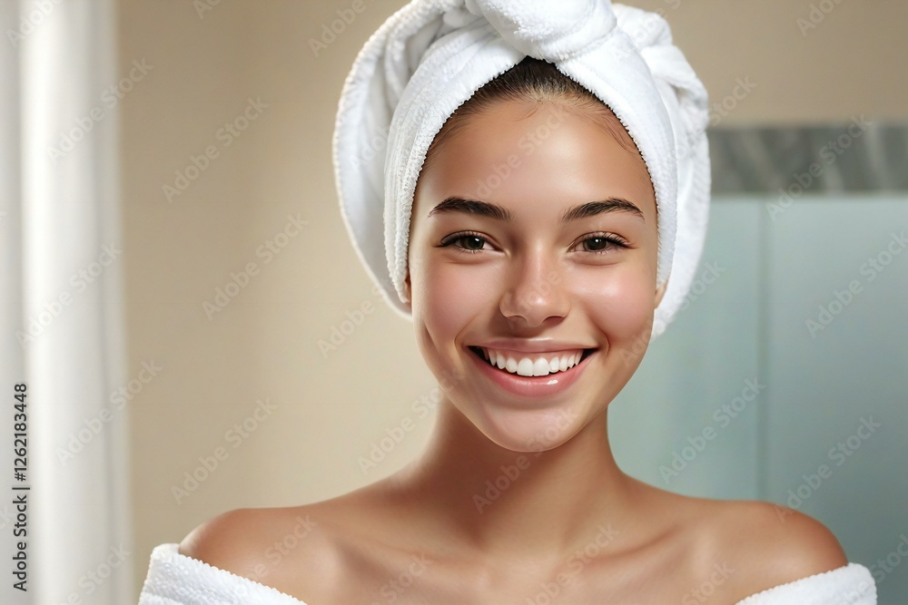Portrait of Beautiful Woman with Towel on Head. Portrait of Beautiful Woman with Towel on Head.