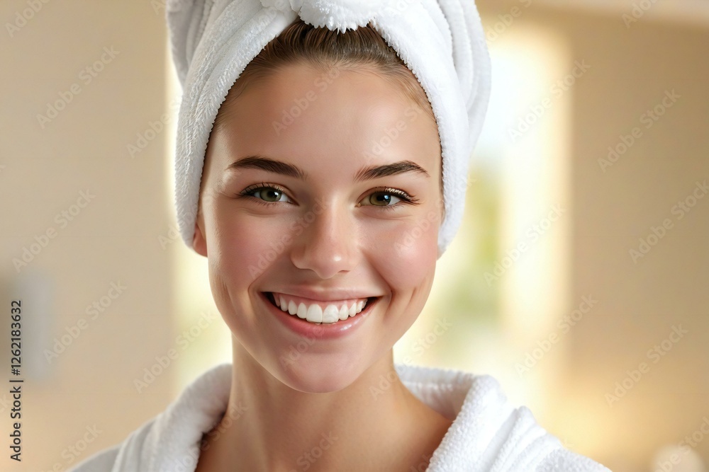 Portrait of Beautiful Woman with Towel on Head. Portrait of Beautiful Woman with Towel on Head.
