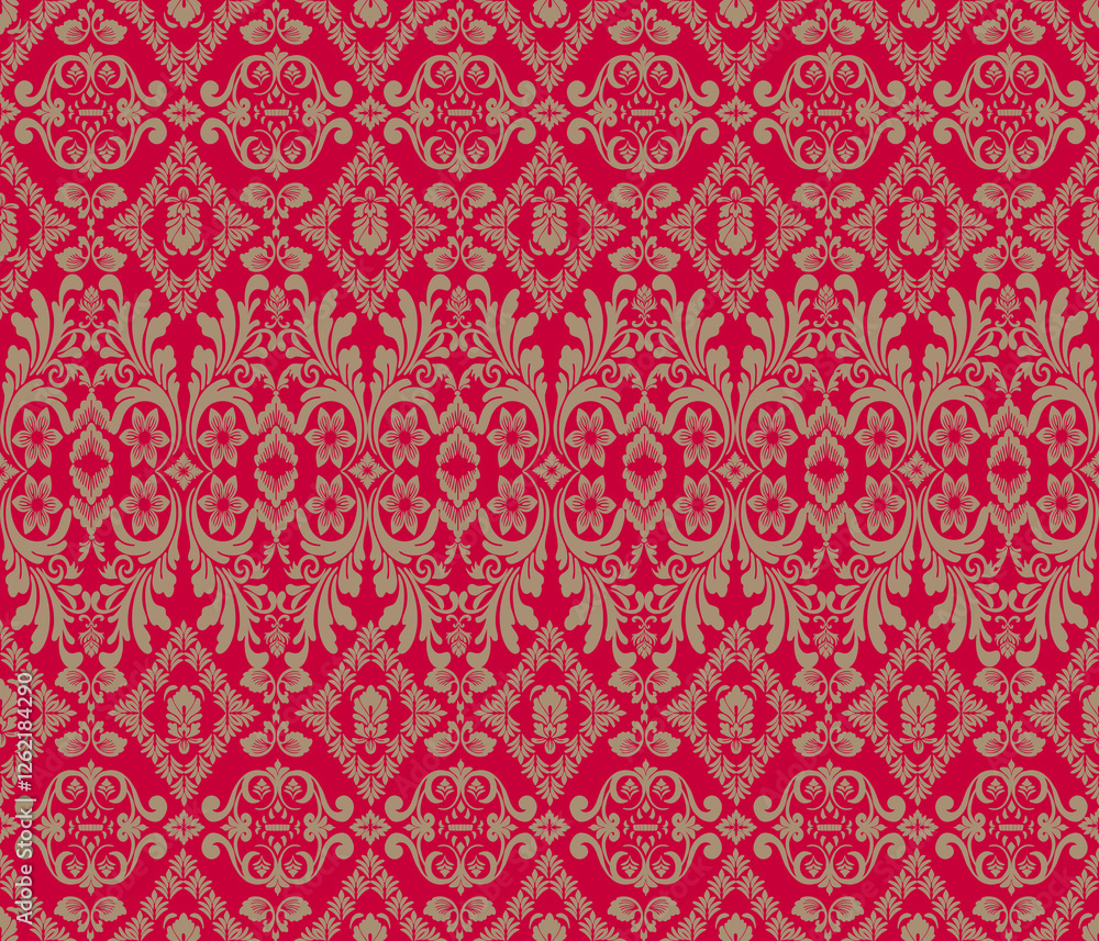 Damascus fabric pattern, full fabric pattern vertical damask model Valentine's Day style pink background illustration vector Damascus fabric pattern, full fabric pattern vertical damask model Valentine's Day style pink background illustration vector