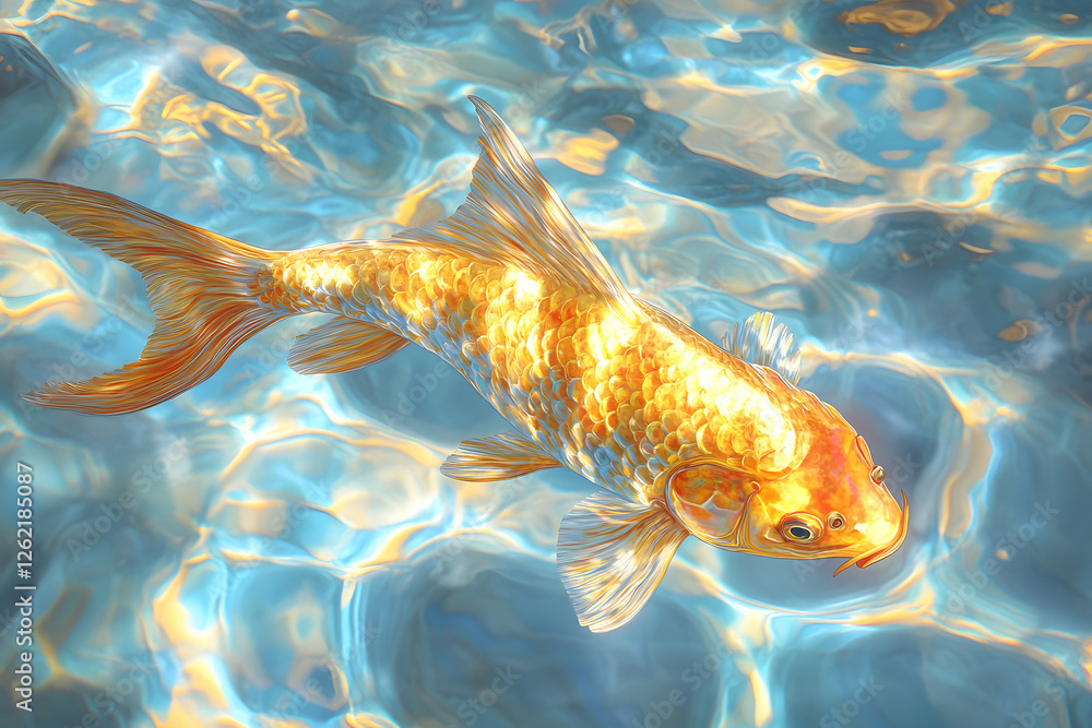 Golden Fish in Clear Blue Water Representing Prosperity and Luck Golden Fish in Clear Blue Water Representing Prosperity and Luck