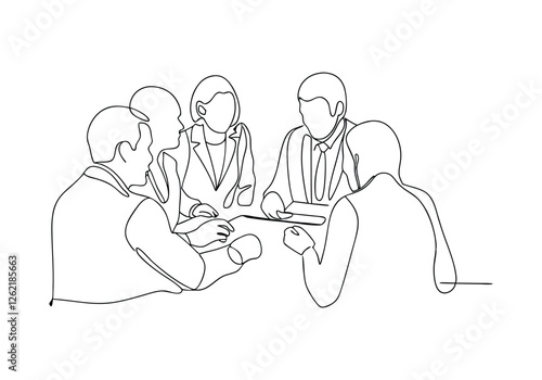 Continuous One Line Business Group | Minimalist Teamwork Vector Illustration"