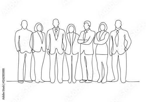 Continuous One Line Business Group | Minimalist Teamwork Vector Illustration"