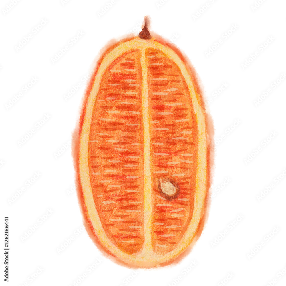 Kumquat slice watercolor illustration, seamless pattern on blue background