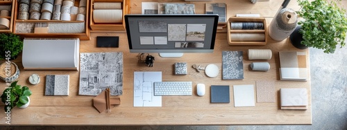 Interior Design Studio Workspace Computer Fabrics Sketches