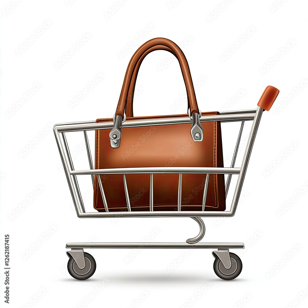 Shopping cart with brown handbag Shopping cart with brown handbag