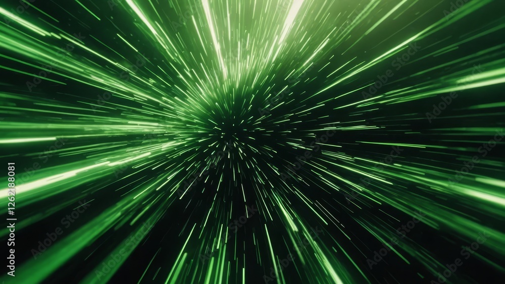 Obraz premium Dynamic green light burst creating a tunnel effect with speed lines