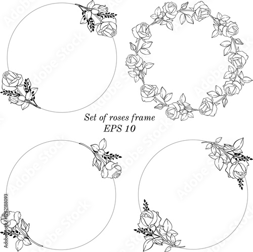 Set of vector roses frames for design books and brochure. Botanical vector illustration.