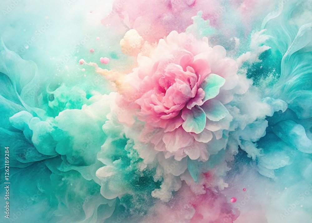 Obraz premium Pastel Pink Watercolor Background with Soft Puffy Ink Strokes and Aqua Blooming Image - Digital Paper Texture