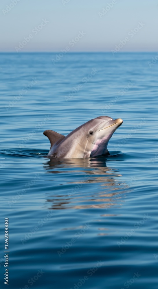 Fototapeta premium Dolphin swimming gracefully in clear blue ocean waters on a sunny day