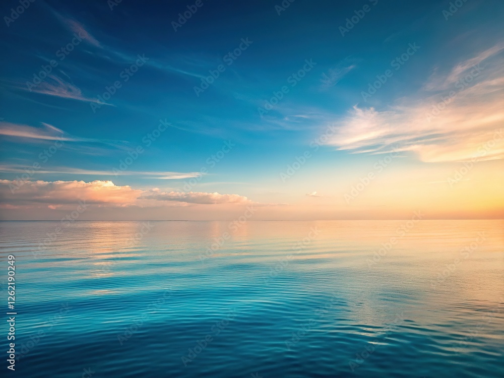 Fototapeta premium Serene Minimalist Seascape: Calm Ocean, Pale Hazy Sky, Tranquil Atmosphere Stock Photo