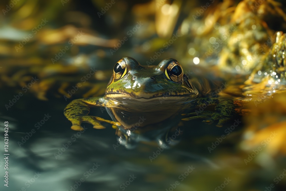 Green frog Pelophylax ridibundus resting near water in a natural habitat, Green frog in the wild Pelophylax ridibundus Green frog Pelophylax ridibundus resting near water in a natural habitat, Green frog in the wild Pelophylax ridibundus