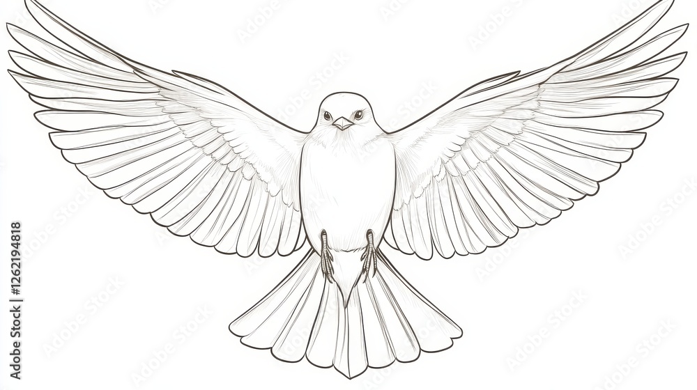 White Bird Illustration with Outstretched Wings and Detailed Feathers White Bird Illustration with Outstretched Wings and Detailed Feathers