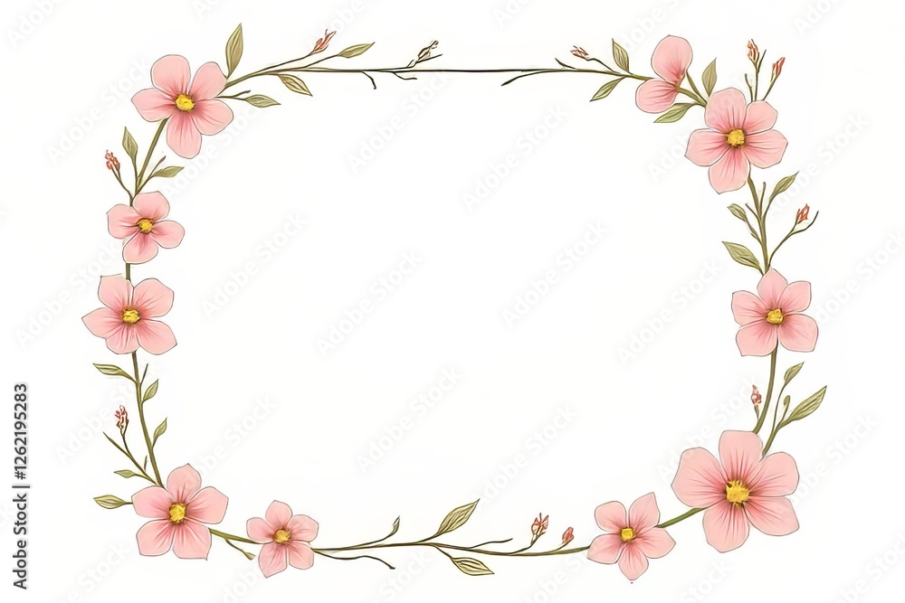 Fototapeta premium Delicate Floral Border with Pink Flowers and Branches