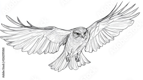 Detailed Sketch of a Majestic Bird in Graceful Flight