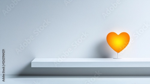Illuminated Heart Shaped Lamp on White Shelf