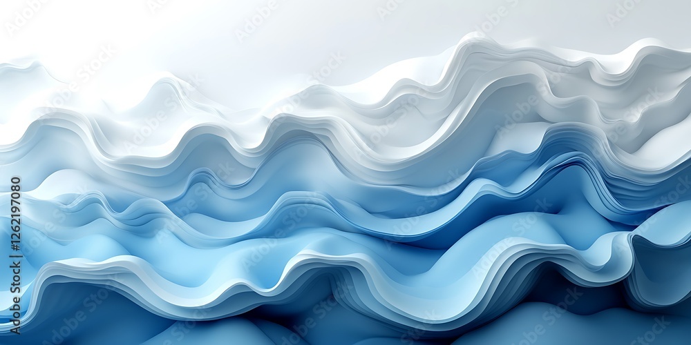 Fototapeta premium Abstract blue white waves, flowing design, digital art, background