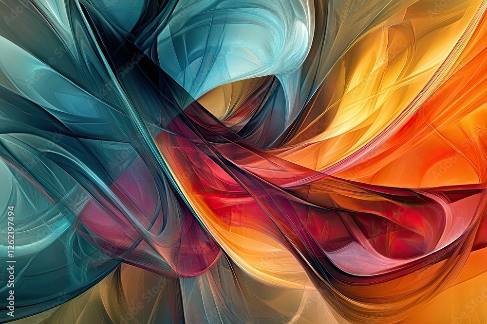 Obraz premium Abstract swirling forms, vibrant colors, textured lines.