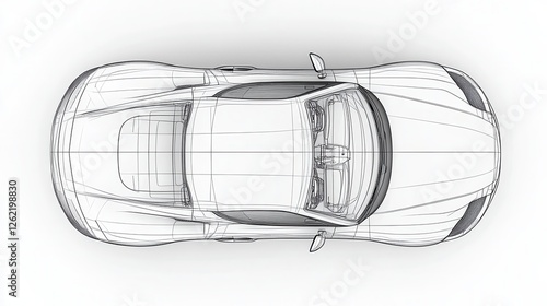 Detailed Wireframe Model of a Modern Sports Car from Above View