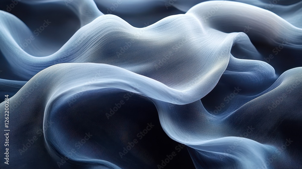 Obraz premium Blue silk fabric waves, draped texture, studio shot, abstract background, textile design