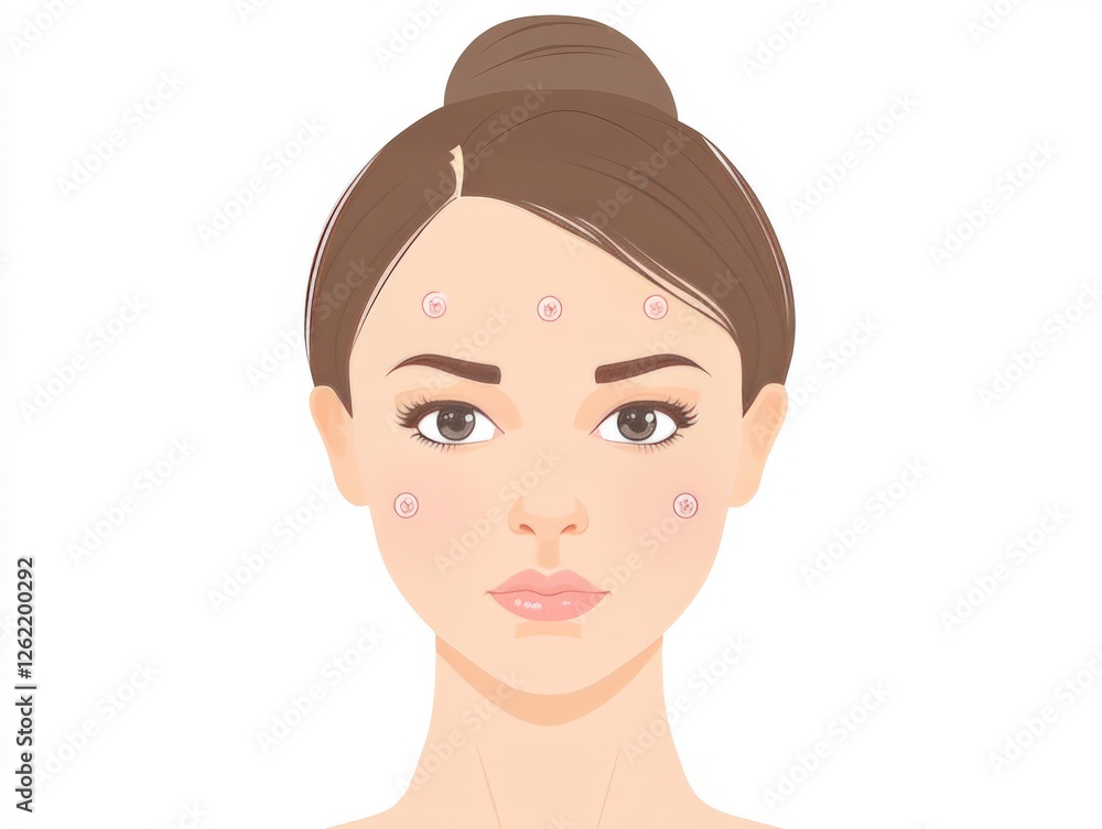 Digital diagram showing acupuncture points on a female face, representing traditional medicine, health focus, and holistic wellness Digital diagram showing acupuncture points on a female face, representing traditional medicine, health focus, and holistic wellness