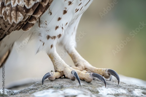 Close up of shorttoed snake eagle showing impressive talons and feathered legs in natural habitat, Short-toed snake eagle Circaetus gallicus in flight, natural background, Slow motion Close up photo