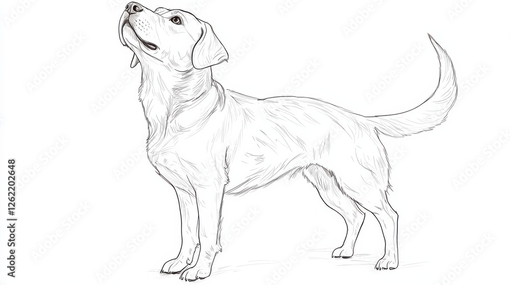 Fototapeta premium Single Labrador Retriever in Sketch Style Looking Upwards