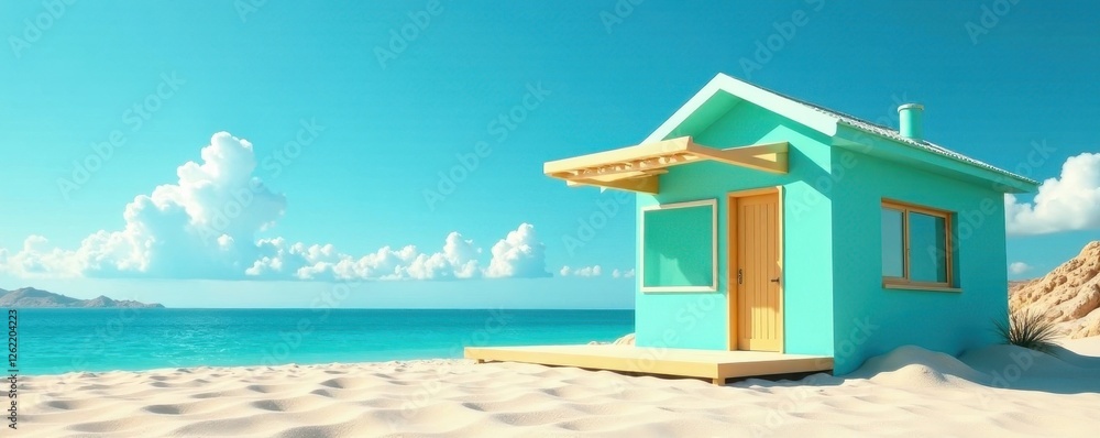 Obraz premium Bold aqua hut, Art Deco style, clear blue sky , design, bright, hut