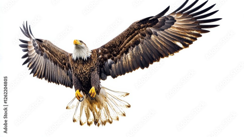 Obraz premium Majestic Bald Eagle In Flight With Outstretched Wings Against Sky