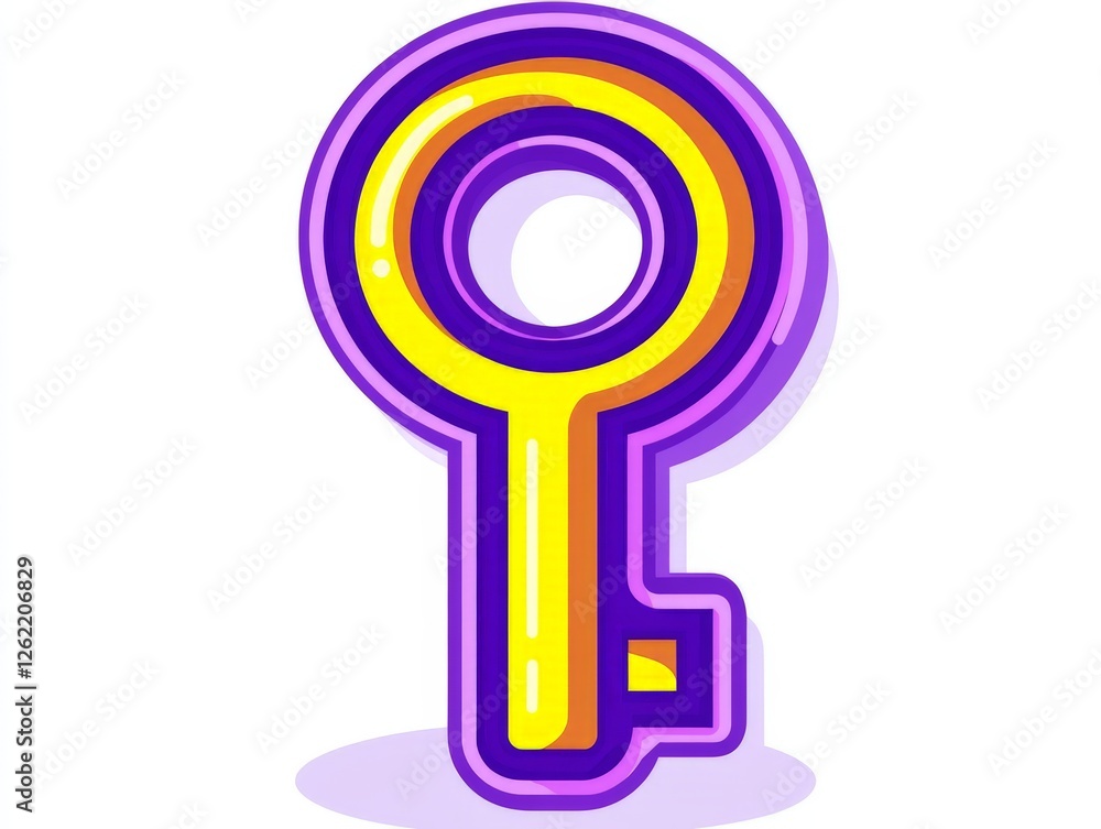 Vibrant yellow and purple abstract key icon on a red background symbolizing innovation, access, and creative security solutions Vibrant yellow and purple abstract key icon on a red background symbolizing innovation, access, and creative security solutions