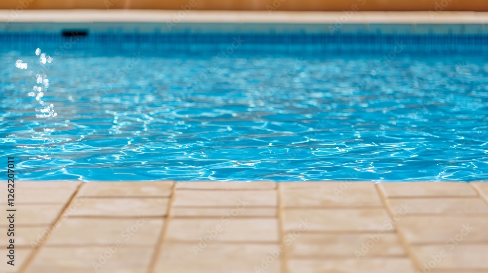 Obraz premium Close Up Swimming Pool Edge With Turquoise Water And Beige Tiles